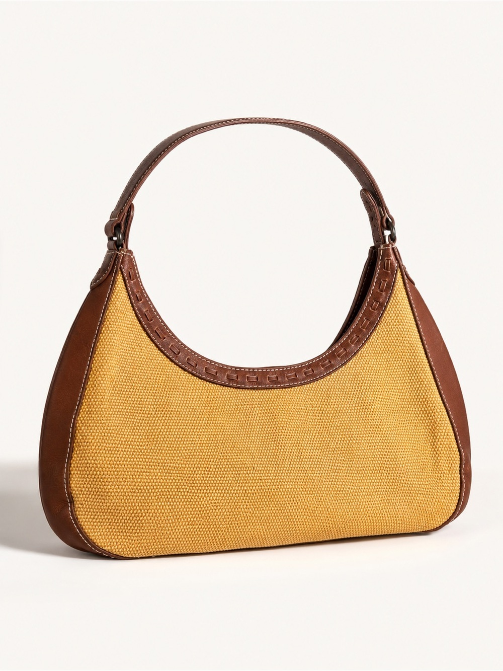 Relic Basket Weave Hobo Purse Mustard Yellow Brown Leather Trim Shoulder Bag